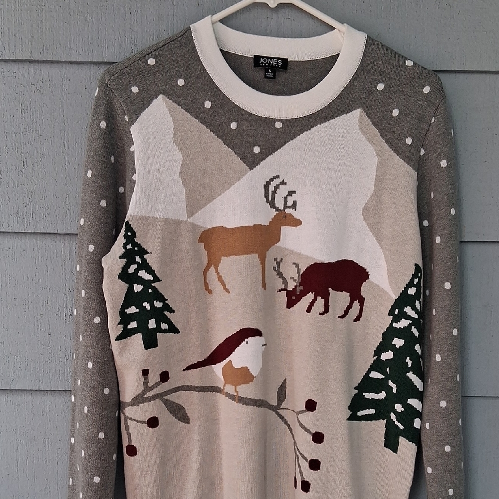 Jones New York Winter Scene Crewneck Sweater